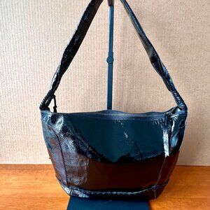 The Sak Hobo, Black Patent Leather Shoulder Bag, Crinkle Pattern, EC!